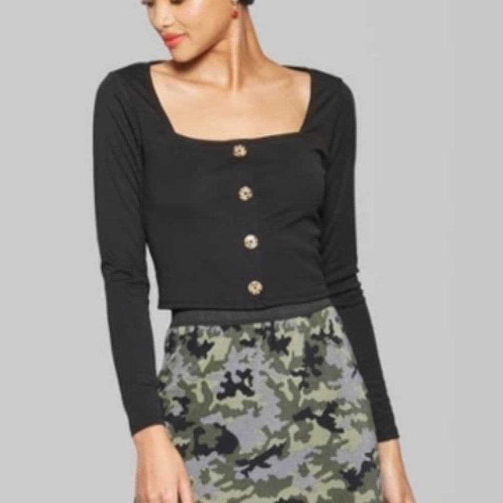 Wild Fable Black Long Sleeve Button Top